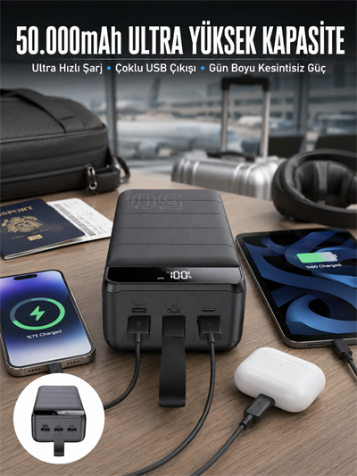 Powerbank Çoklu Şarj Girişi 50.000 Mah Taşınabilir Dijital Göstergeli (Kopya)