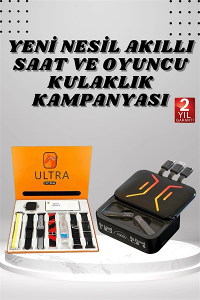 Powerbank Kulaklık ve 7 Kordonlu Akıllı Saat Çoklu Şarj Girişi Bluetooth Bağlantılı