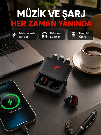 Powerbank Özellikli Bluetooth Kablosuz Kulaklık – Dokunmatik Kontrol, Uzun Pil Ömrü, Ergonomik Tasarım