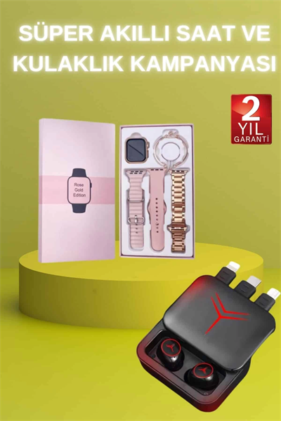 Powerbank Özellikli Bluetooth Kulaklık ve Nabız Ölçer Akıllı Saat Bileklik Hediyeli