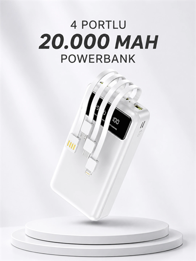 Powerbank Şarj Cihazı 4 Çıkışlı 20.000 MAH Powerbank Kompakt Yüksek Kapasiteli Hızlı Şarj