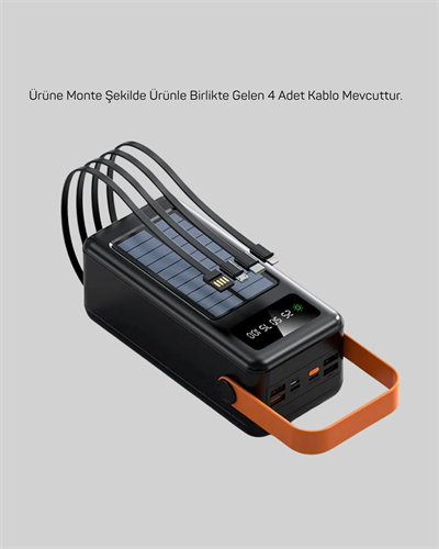 Powerbank Solar Fenerli Çoklu Kablolu Taşınabilir Şarj Aleti