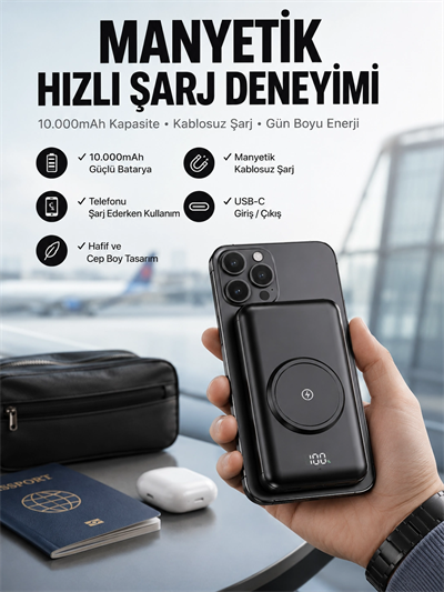 Powerbank Taşınabilir 10.000 Mah Hızlı Şarj Dijital Göstergeli