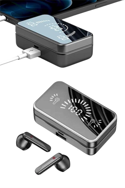 Powerbankli Bluetooth Kulaklık Yüksek Ses Aynalı Çift Dijital Gösterge Ekranı