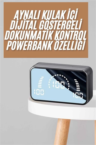 Powerbankli Bluetooth Kulaklık Yüksek Ses Aynalı Çift Dijital Gösterge Ekranı