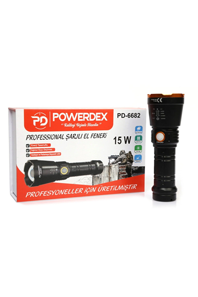 Powerdex Pd-6682 1000 Lümen 15 Watt Profesyonel Şarjlı El Feneri