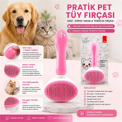 Pratik Kedi Köpek Tarak - Temizlik Fırçası Pet Shop Bx40