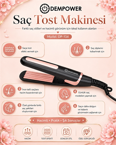 Pratik Kullanımlı Saç Tost Şekillendirici Uzun Süre Kalıcı Hacimli Saç Görünümü Veren Cihaz