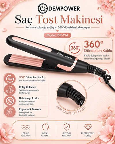 Pratik Kullanımlı Saç Tost Şekillendirici Uzun Süre Kalıcı Hacimli Saç Görünümü Veren Cihaz