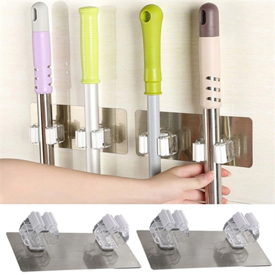Pratik Organizer 4'lü Yapışkanlı Fırça Paspas Mop Fırça Sabitleyici Ergonomik Alet Aparatı Bx40