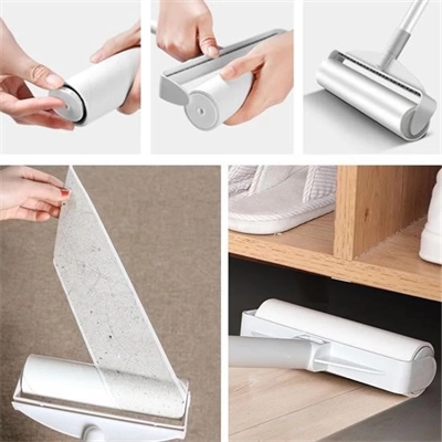 Pratik Temizlik İçin Yapışkanlı Tüy Rulosu 24 Cm Teleskopik Uzayabilen Saplı 2 Yedekli