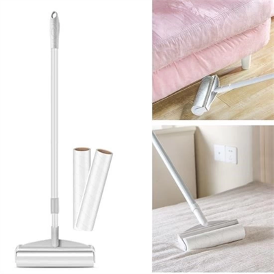 Pratik Temizlik İçin Yapışkanlı Tüy Rulosu 24 Cm Teleskopik Uzayabilen Saplı 2 Yedekli