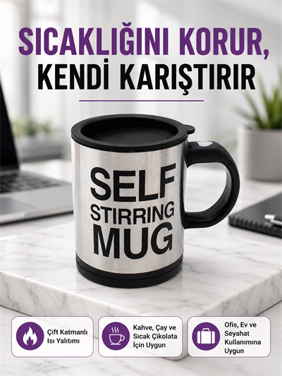 Pratik ve Dayanıklı Termos Kupa | Tek Tuşla Otomatik Karıştırma