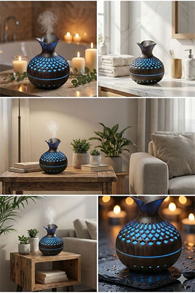 Premium Ahşap Desenli Ultrasonik Aromaterapi Difüzör & Hava Nemlendirici
