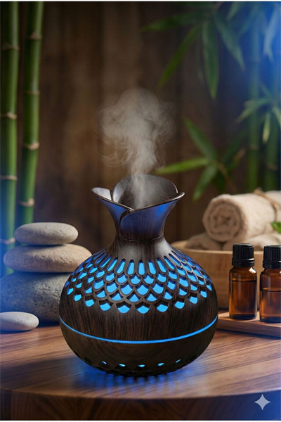 Premium Ahşap Desenli Ultrasonik Aromaterapi Difüzör & Hava Nemlendirici