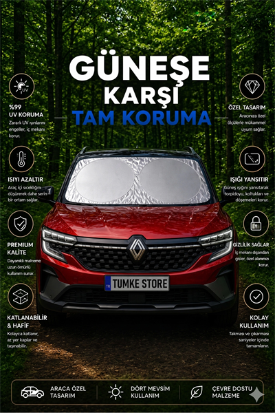 Premium Büyük Boy Katlanır Oto Ön Cam Güneşliği Isı Yansıtıcı UV Otomobil Aksesuarı