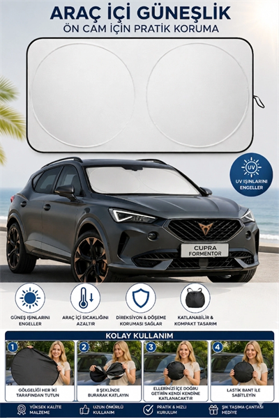 Premium Büyük Boy Katlanır Oto Ön Cam Güneşliği Isı Yansıtıcı UV Otomobil Aksesuarı