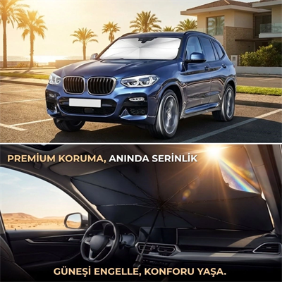 Premium Katlanabilir Araç Ön Cam Güneşliği – Şemsiye Tipi Oto Güneşlik, Uv Korumalı Isı Yalıtımlı Ön Cam Gölgelik Bx40