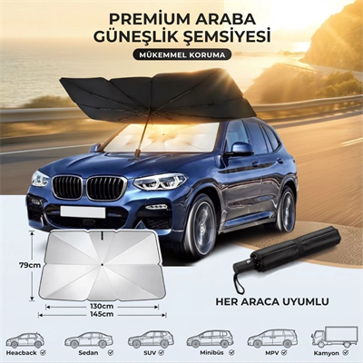 Premium Katlanabilir Araç Ön Cam Güneşliği – Şemsiye Tipi Oto Güneşlik, Uv Korumalı Isı Yalıtımlı Ön Cam Gölgelik Bx40