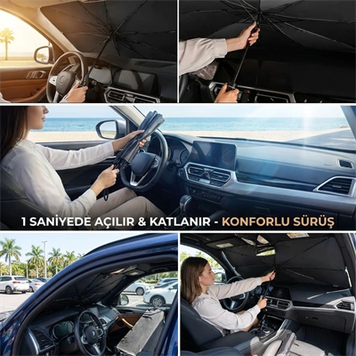 Premium Katlanabilir Araç Ön Cam Güneşliği – Şemsiye Tipi Oto Güneşlik, Uv Korumalı Isı Yalıtımlı Ön Cam Gölgelik Bx40
