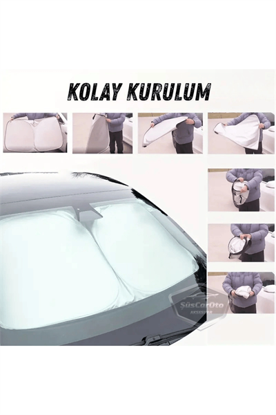 Premium Katlanır Oto Ön Arka Cam Güneşliği Metalize Isı Yalıtımlı Çantalı 150x70cm