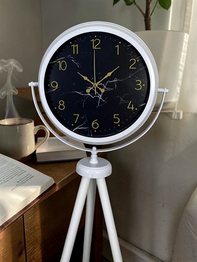 Premium Mermer Desenli Tripod Ayaklı Saat