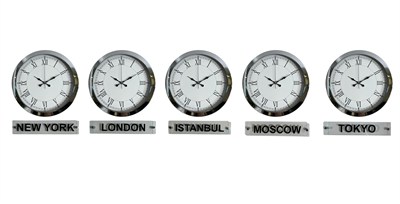 Prestij Krom 36 Cm Metal Tabelalı Dünya Saatleri – 5’li Set