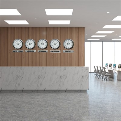 Prestij Krom 36 Cm Metal Tabelalı Dünya Saatleri – 5’li Set