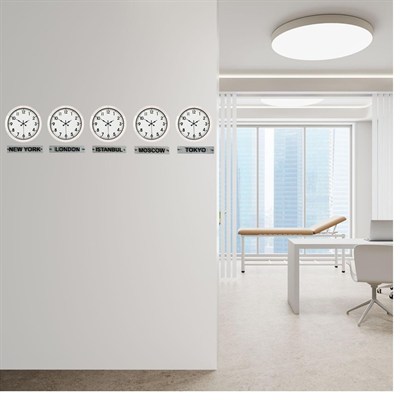 Prime 36 Cm Metal Dünya Saatleri – 5’li Beyaz Set