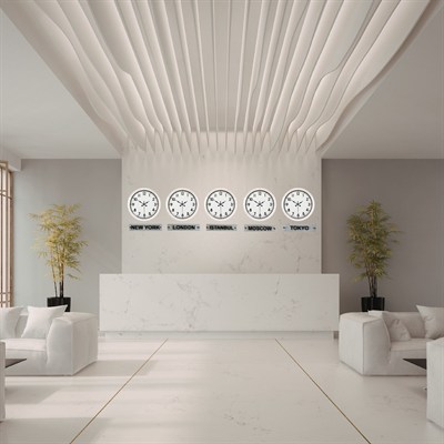 Prime 36 Cm Metal Dünya Saatleri – 5’li Beyaz Set