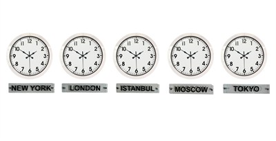 Prime 36 Cm Metal Dünya Saatleri – 5’li Beyaz Set