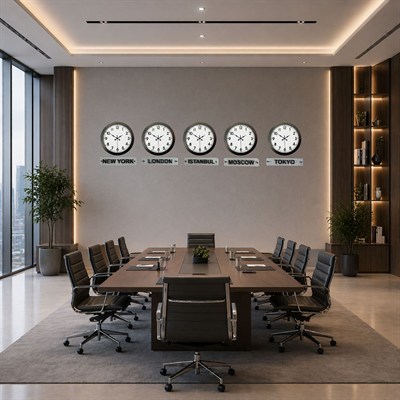 Prime Black 5’li 36 Cm Metal Tabelalı Dünya Saatleri Seti