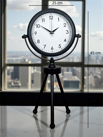Prime Black Zarif Üç Ayaklı Metal Masa Saati