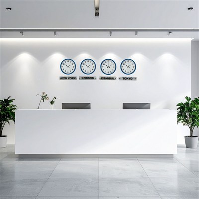 Prime Blue 36 Cm 4 lü Tabelalı Dünya Duvar Saati