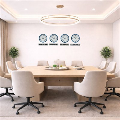 Prime Blue 36 Cm 4 lü Tabelalı Dünya Duvar Saati