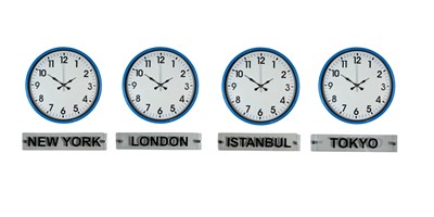 Prime Blue 36 Cm 4 lü Tabelalı Dünya Duvar Saati