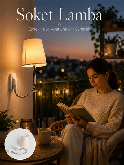 Priz Lambası Esnek Kollu Yatak Başı Aydınlatma