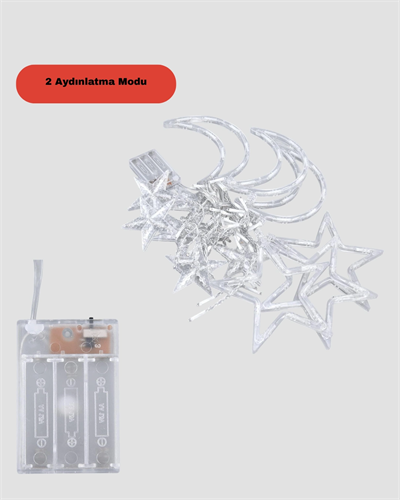 Prizli Yıldız Ay Perde LED Işık Ev ve Organizasyon Dekoru