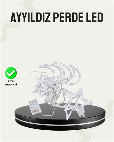 Prizli Yıldız Ay Perde LED Işık Ev ve Organizasyon Dekoru
