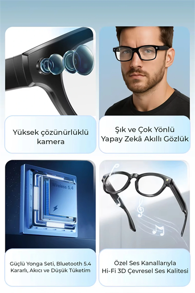 Pro Max Akıllı Gözlük Kameralı Yapay zeka,Müzik dinleme,telefon ile konuşma bluetooth