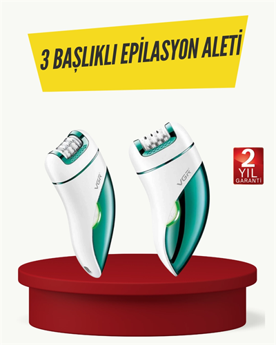 Profesyonel 3 in 1 Epilasyon Cihazı LED Aydınlatmalı Suya Dayanıklı Şarjlı VGR Epilatör