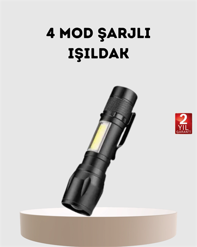 Profesyonel 4 Modlu Şarjlı El Feneri | 1300 mAh Batarya | Cree LED Teknolojisi