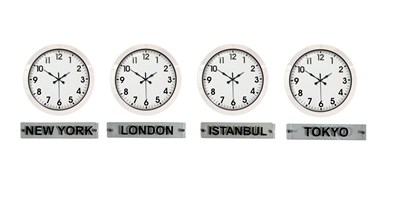 Profesyonel 4’lü Beyaz Metal Tabelalı Dünya Duvar Saati