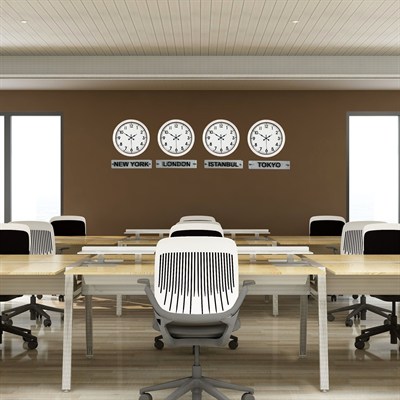 Profesyonel 4’lü Beyaz Metal Tabelalı Dünya Duvar Saati
