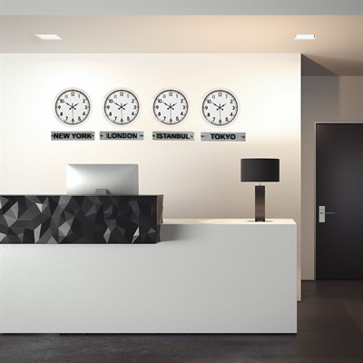 Profesyonel 4’lü Beyaz Metal Tabelalı Dünya Duvar Saati
