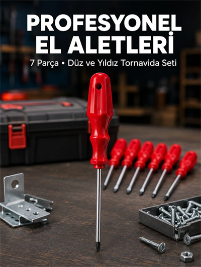 Profesyonel 7 Parça Tornavida Seti Ergonomik Saplı El Aleti