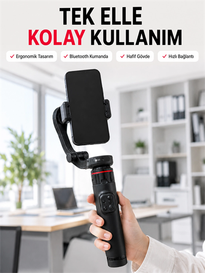 Profesyonel AI Gimbal Selfie Stick Yüz Takipli Telefon Sabitleyici Bluetooth Kumandalı Katlanabilir Tripod