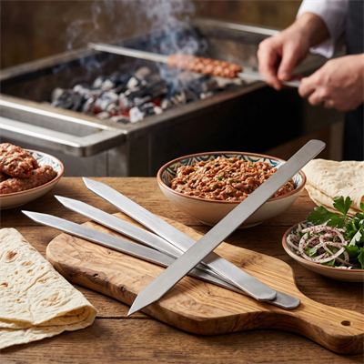 Profesyonel Adana Kebap Şişi - 60 cm - Yassı Metal - Mangal Ekipmanı