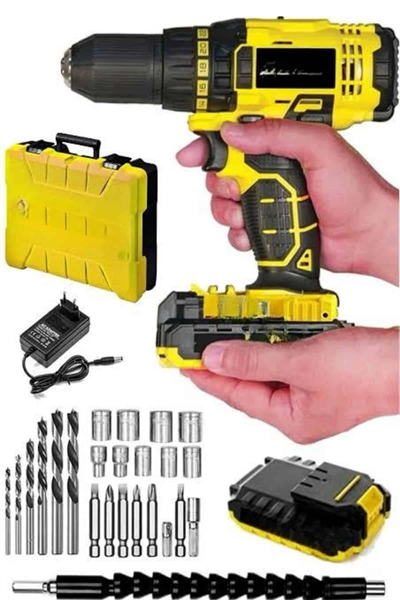 Profesyonel Çift Bataryalı Akülü Vidalama Şarjlı Matkap 24 Parça