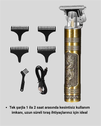 Profesyonel Çizik Tıraş Makinesi – T Çelik Bıçaklı, 120 Dakika Şarjlı Kullanım, 3 Başlıklı